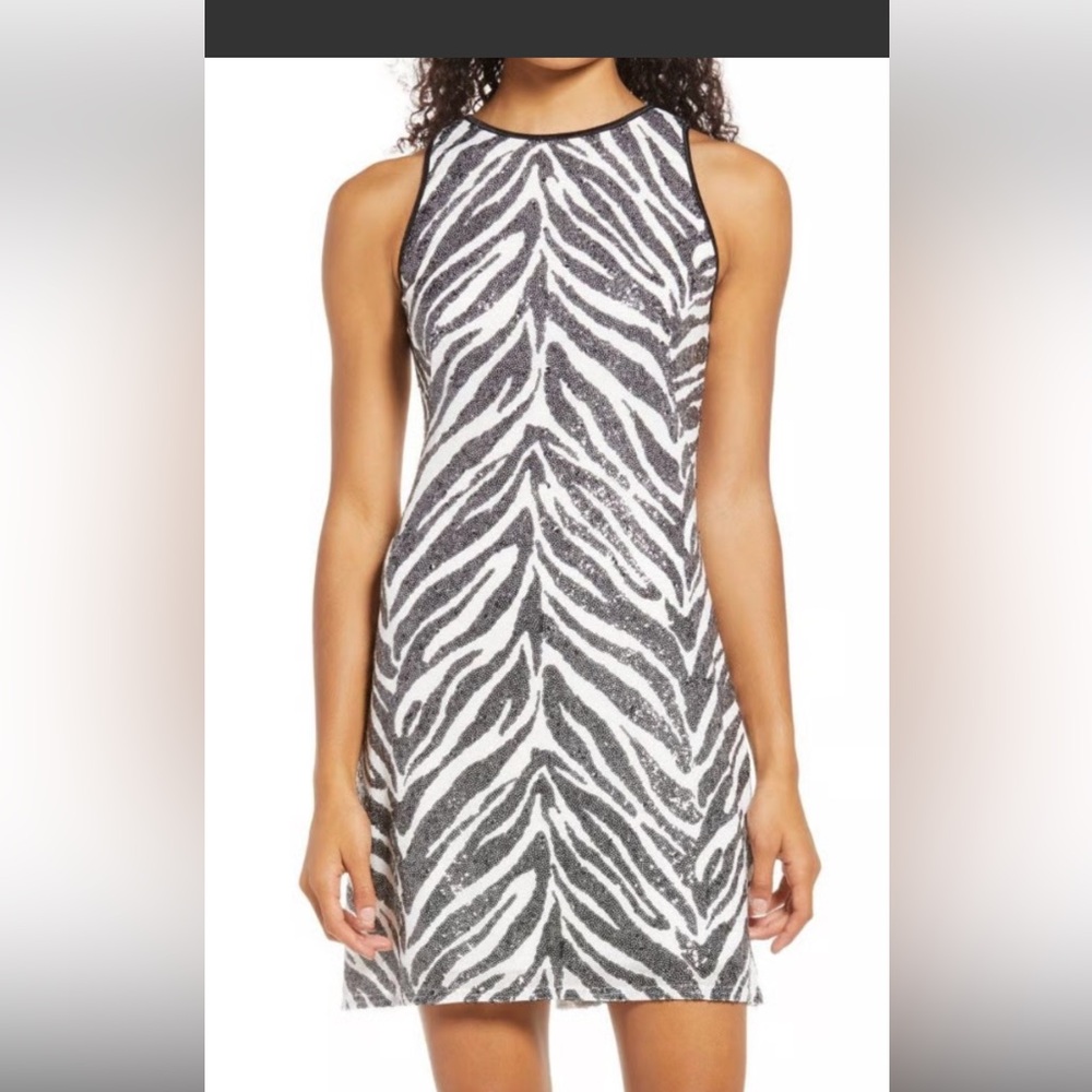 SHO BY TADASHI SHOJI Elegant Zebra sequin Pattern Mini Dress